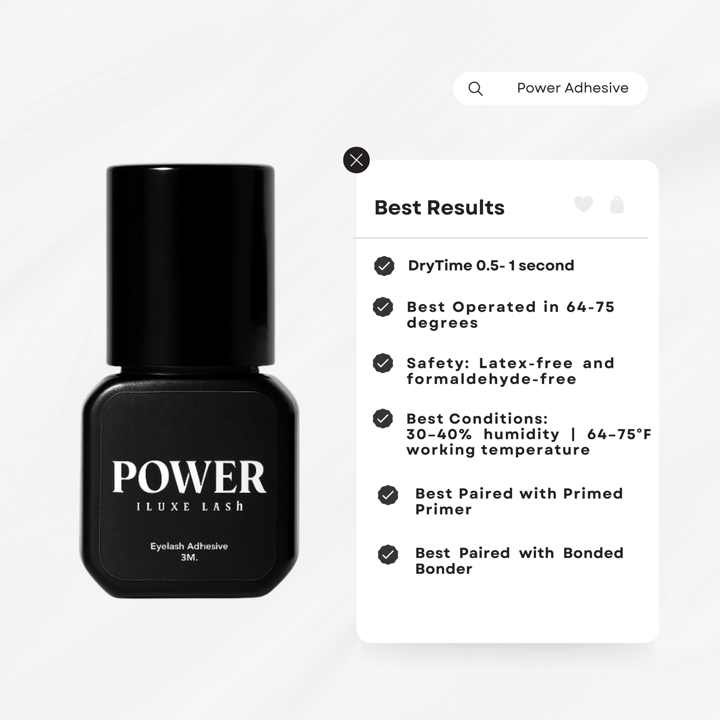 POWER | Eyelash Extension Adhesive 0.5s – Fast Drying, Strong Hold - iLuxe Lash