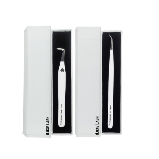 Angel Tweezer Duo| Boot Tweezer (Fiber Tip) + Tiny Tip Isolation Eyelash Tweezer - iLuxe Lash